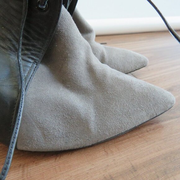 VINTAGE CHRISTIAN DIOR Black Gray Suede Leather Point Toe Wedge Slingback US 6 - Picture 3 of 16